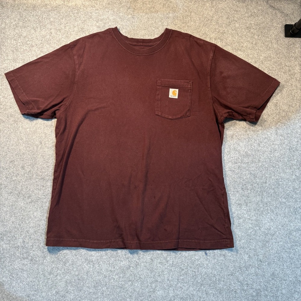 Carhartt K87 Mens Loose Fit Pocket T-Shirt Large Burgundy Maroon Short Sleeve L